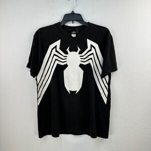 Vintage Marvel Tshirt Mens M Black White Spiderman Venom‎ Short Sleeve Y2K